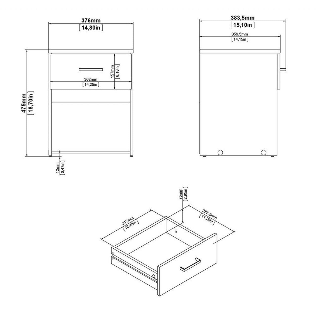 Space Package Bedside 1 Drawer + Chest of 3 Drawers + Wardrobe with 2 doors + 1 drawer in Oak