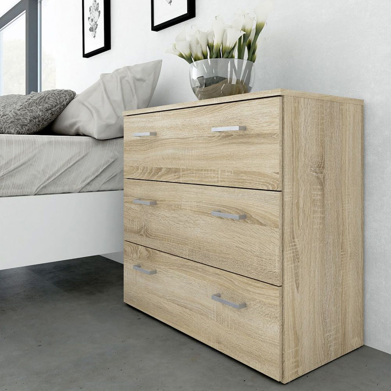 Space Package Bedside 1 Drawer + Chest of 3 Drawers + Wardrobe with 2 doors + 1 drawer in Oak