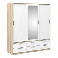 Thumbnail for White High Gloss Oak Framed Mirror Sliding 3 Door Triple Wardrobe