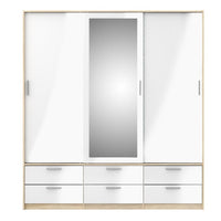 Thumbnail for White High Gloss Oak Framed Mirror Sliding 3 Door Triple Wardrobe