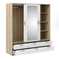 Thumbnail for White High Gloss Oak Framed Mirror Sliding 3 Door Triple Wardrobe