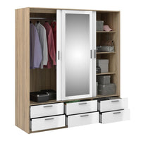 Thumbnail for White High Gloss Oak Framed Mirror Sliding 3 Door Triple Wardrobe