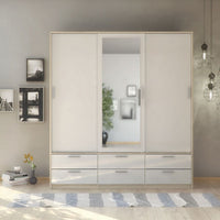 Thumbnail for White High Gloss Oak Framed Mirror Sliding 3 Door Triple Wardrobe