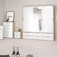 Thumbnail for White High Gloss Oak Framed Mirror Sliding 3 Door Triple Wardrobe