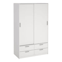 Thumbnail for Line Wardrobe with 2 Sliding Doors and 4 Drawers, White