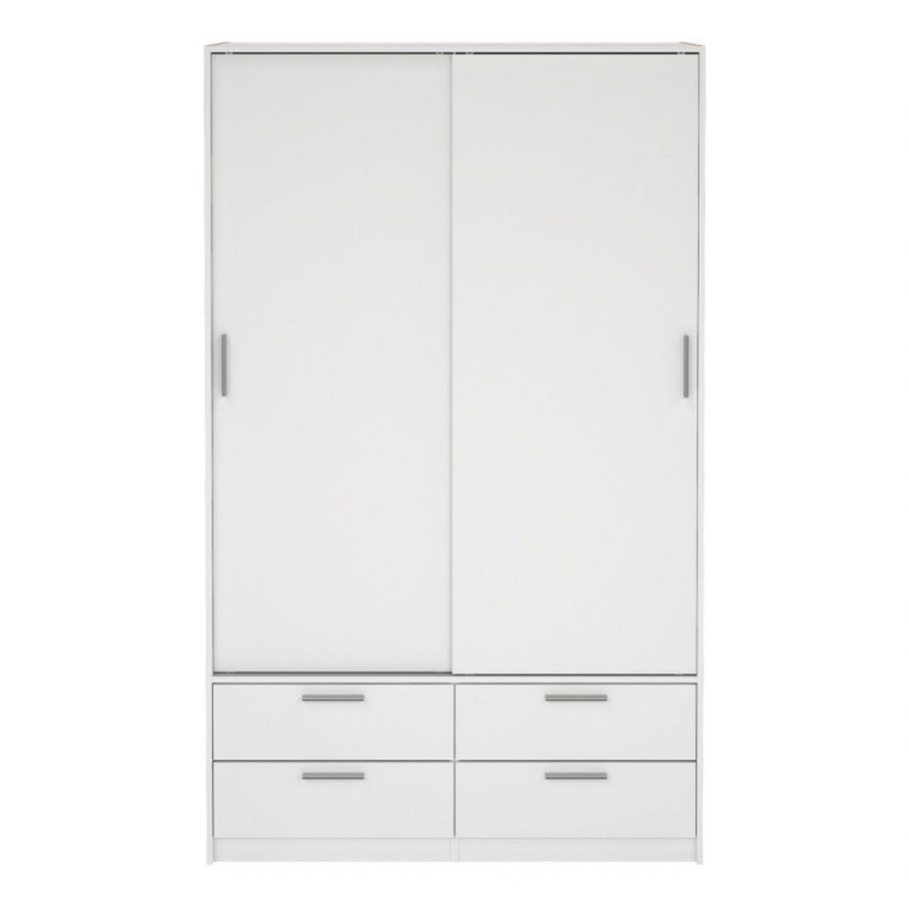 Line Wardrobe with 2 Sliding Doors and 4 Drawers, White