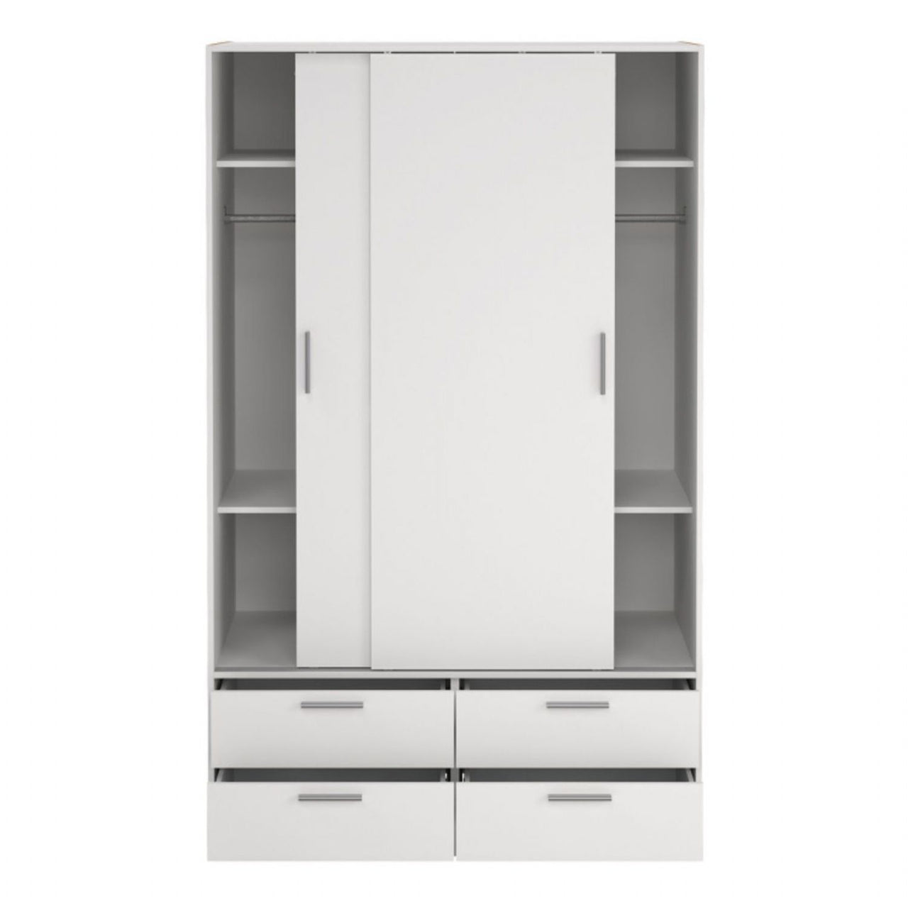 Line Wardrobe with 2 Sliding Doors and 4 Drawers, White