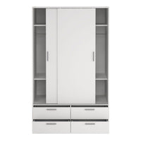 Thumbnail for Line Wardrobe with 2 Sliding Doors and 4 Drawers, White