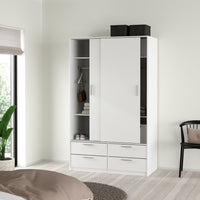 Thumbnail for Line Wardrobe with 2 Sliding Doors and 4 Drawers, White