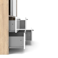 Thumbnail for Oak and White High Gloss Sliding Door Double Wardrobe 2 Doors 4 Drawer Base