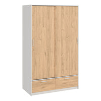 Thumbnail for Line Wardrobe with 2 Doors 2 Drawers in White and Jackson Hickory Oak