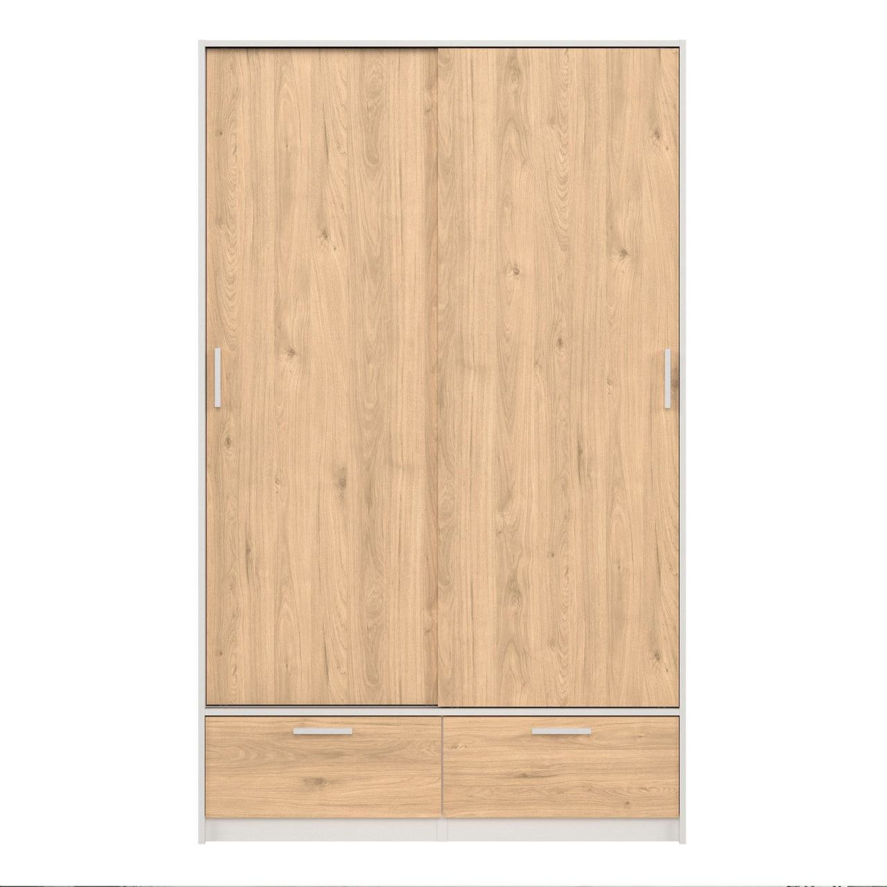 Line Wardrobe with 2 Doors 2 Drawers in White and Jackson Hickory Oak