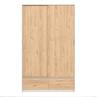 Thumbnail for Line Wardrobe with 2 Doors 2 Drawers in White and Jackson Hickory Oak