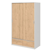 Thumbnail for Line Wardrobe with 2 Doors 2 Drawers in White and Jackson Hickory Oak