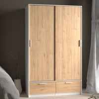 Thumbnail for Line Wardrobe with 2 Doors 2 Drawers in White and Jackson Hickory Oak