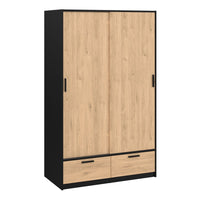 Thumbnail for Line Wardrobe with 2 Doors 2 Drawers in Black and Jackson Hickory Oak