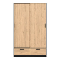 Thumbnail for Line Wardrobe with 2 Doors 2 Drawers in Black and Jackson Hickory Oak