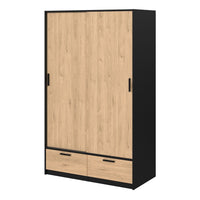 Thumbnail for Line Wardrobe with 2 Doors 2 Drawers in Black and Jackson Hickory Oak