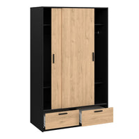 Thumbnail for Line Wardrobe with 2 Doors 2 Drawers in Black and Jackson Hickory Oak