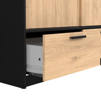 Thumbnail for Line Wardrobe with 2 Doors 2 Drawers in Black and Jackson Hickory Oak