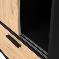 Thumbnail for Line Wardrobe with 2 Doors 2 Drawers in Black and Jackson Hickory Oak