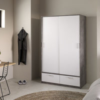 Thumbnail for Line Wardrobe with 2 Doors + 2 Drawers in White and Concrete