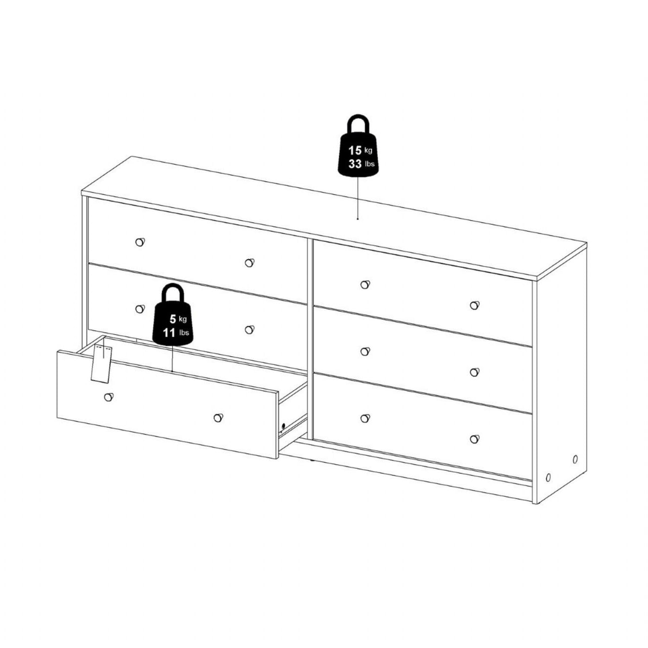 Chest of 6 Drawers (3+3) in White