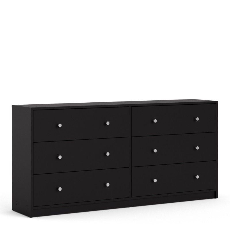 Black Wide 6 Drawer Wooden Double Midi Chest of Drawers