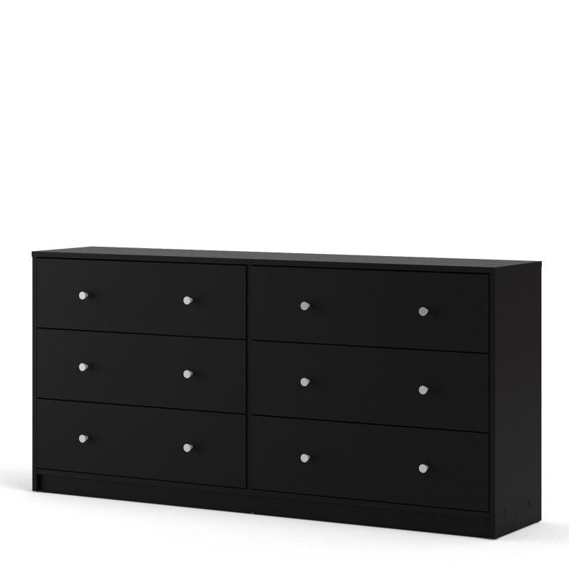 Black Wide 6 Drawer Wooden Double Midi Chest of Drawers