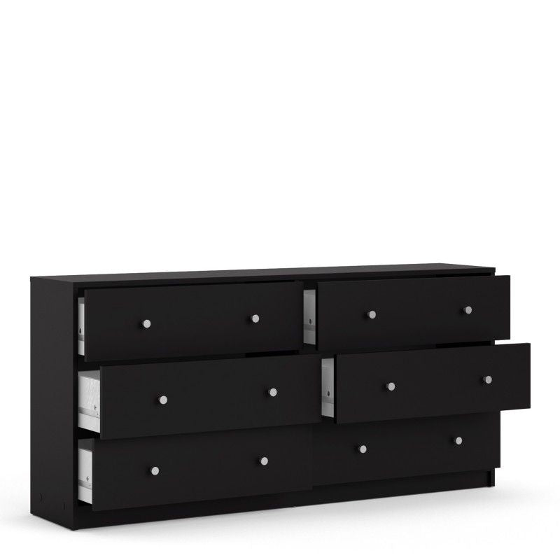 Black Wide 6 Drawer Wooden Double Midi Chest of Drawers