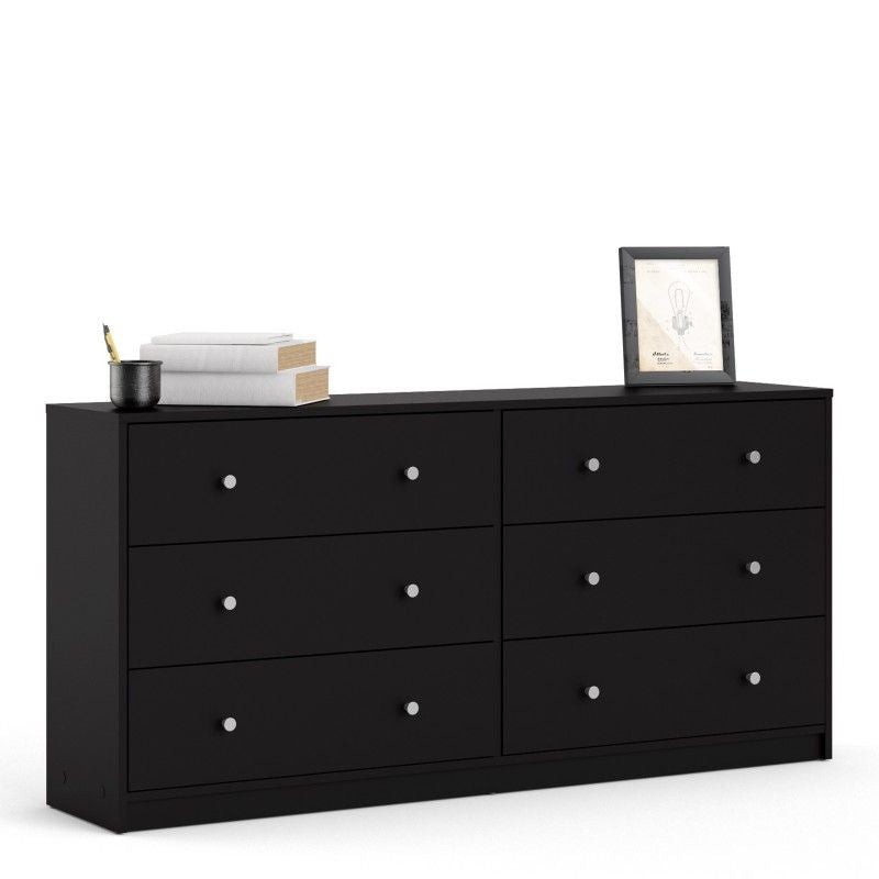 Black Wide 6 Drawer Wooden Double Midi Chest of Drawers