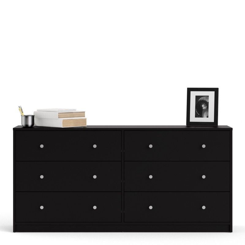 Black Wide 6 Drawer Wooden Double Midi Chest of Drawers