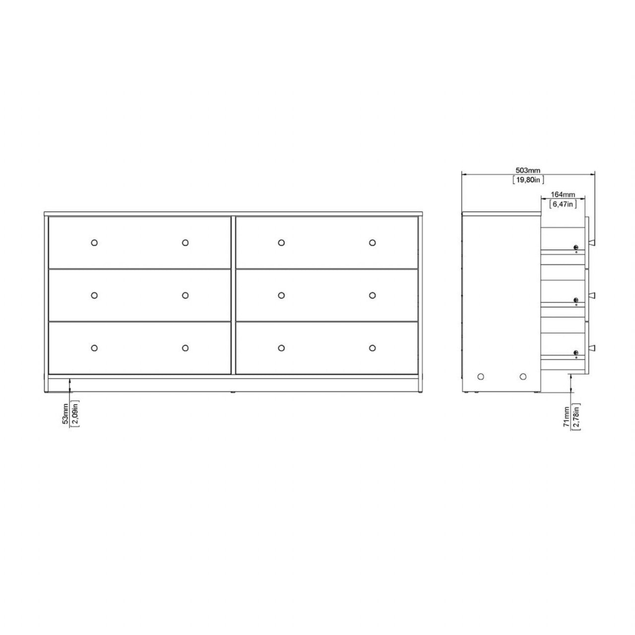 143cm Wide Midi Chest of 6 Drawers in Jackson Hickory Oak