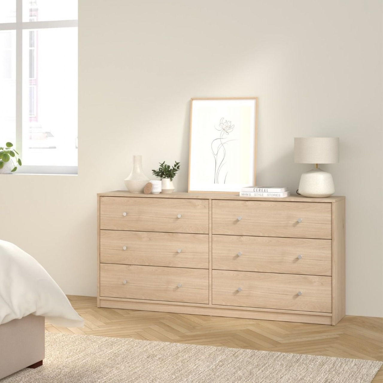 143cm Wide Midi Chest of 6 Drawers in Jackson Hickory Oak