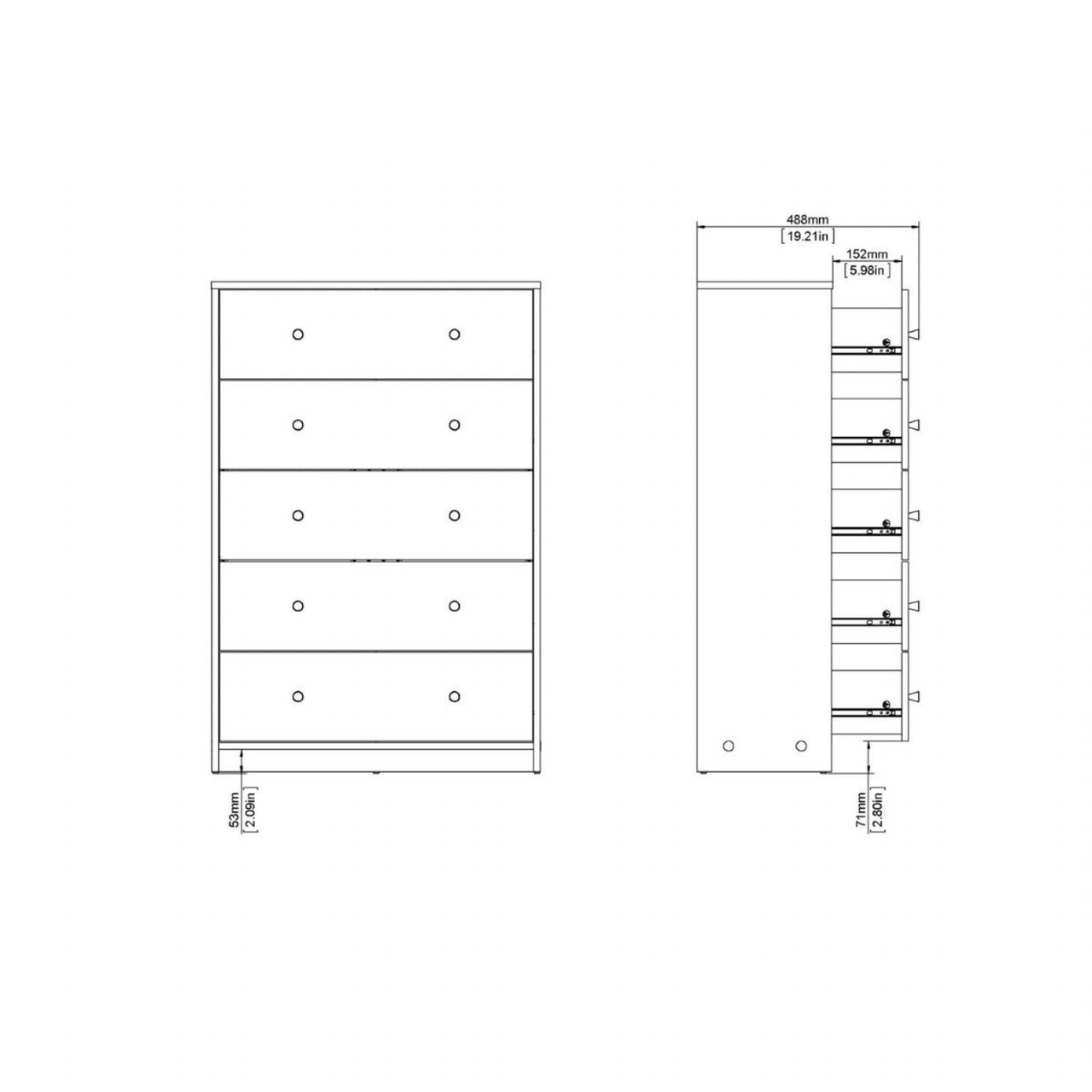 Large Tall Dark Walnut Chest of 5 Drawers 108 x 72cm