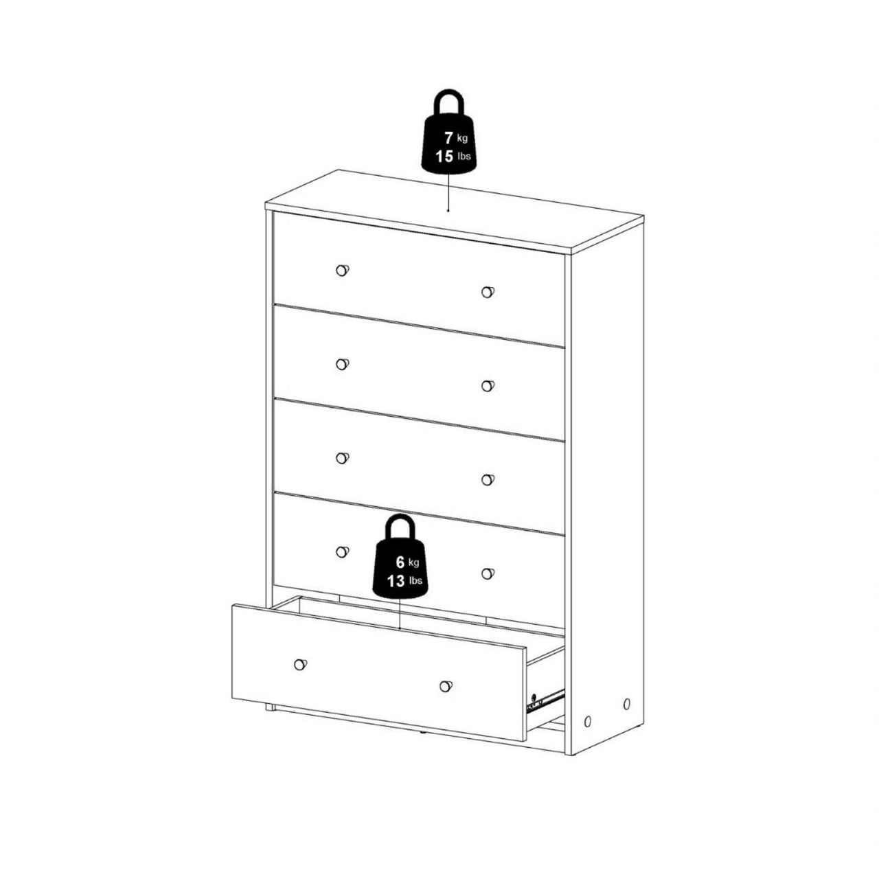 White Chest of 5 Drawers