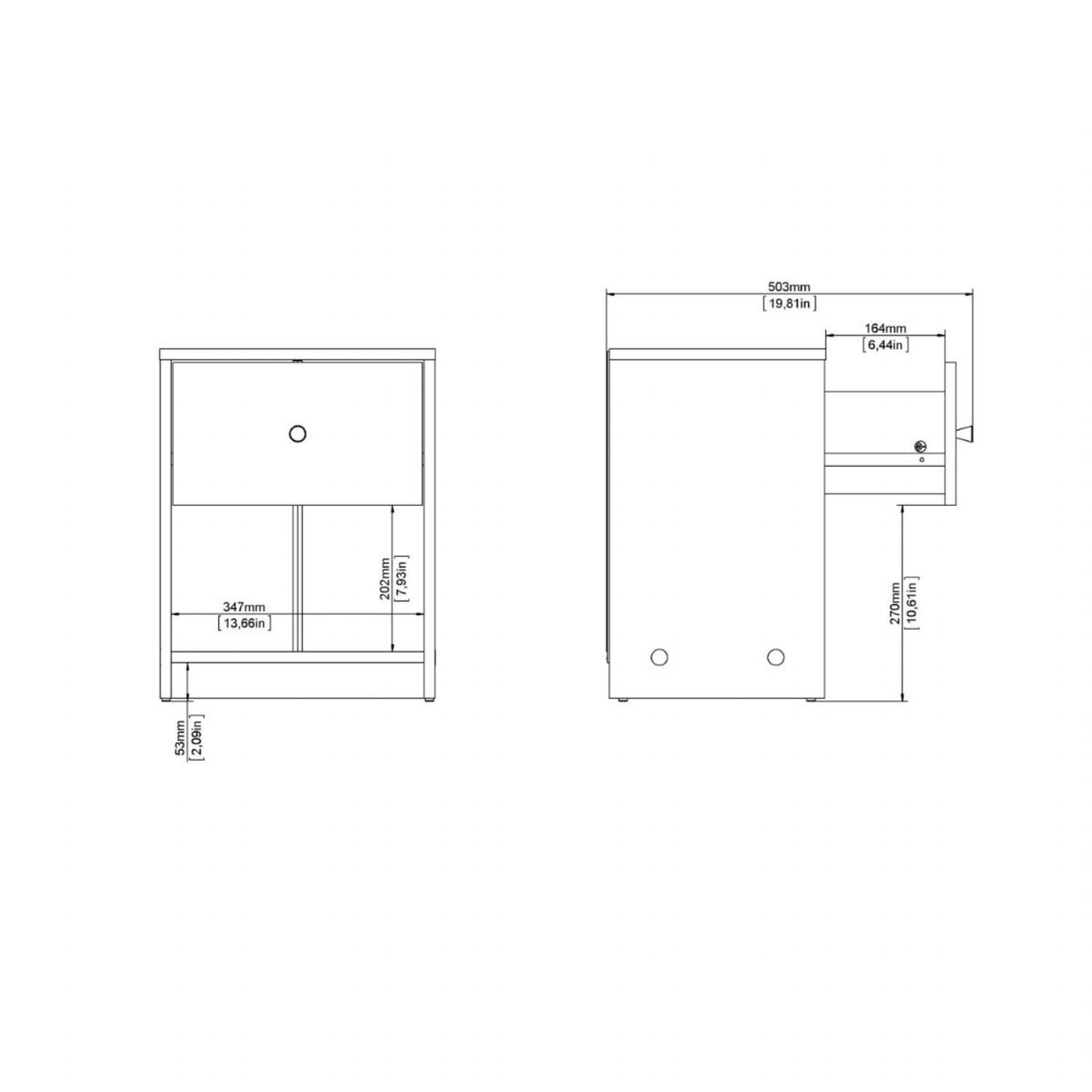 Modern Grey Laminated Bedside Cabinet With 1 Drawer 48x38cm