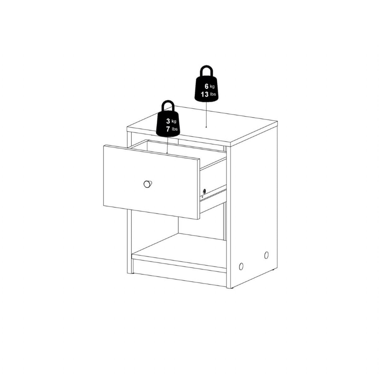 Modern Grey Laminated Bedside Cabinet With 1 Drawer 48x38cm