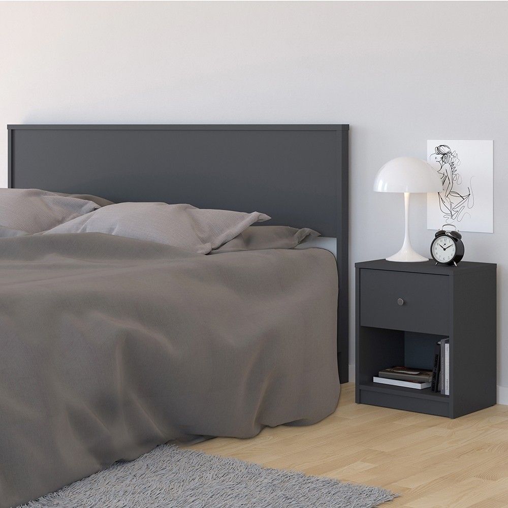 Modern Grey Laminated Bedside Cabinet With 1 Drawer 48x38cm