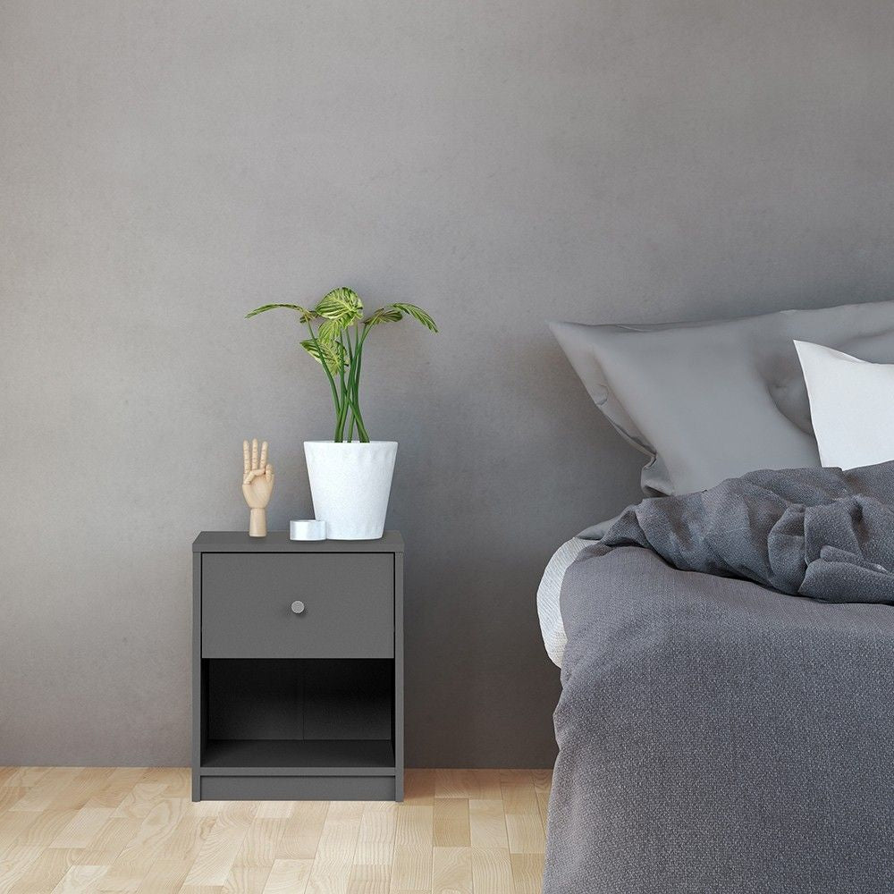 Modern Grey Laminated Bedside Cabinet With 1 Drawer 48x38cm