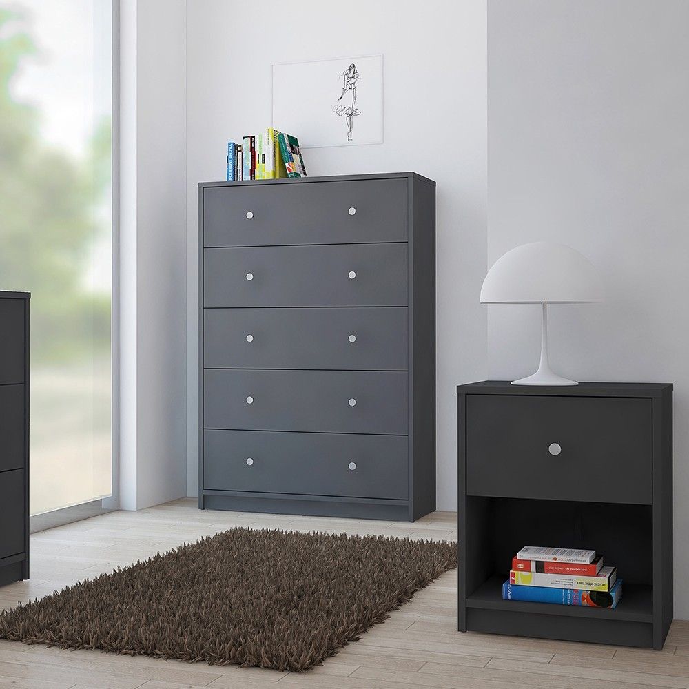 Modern Grey Laminated Bedside Cabinet With 1 Drawer 48x38cm