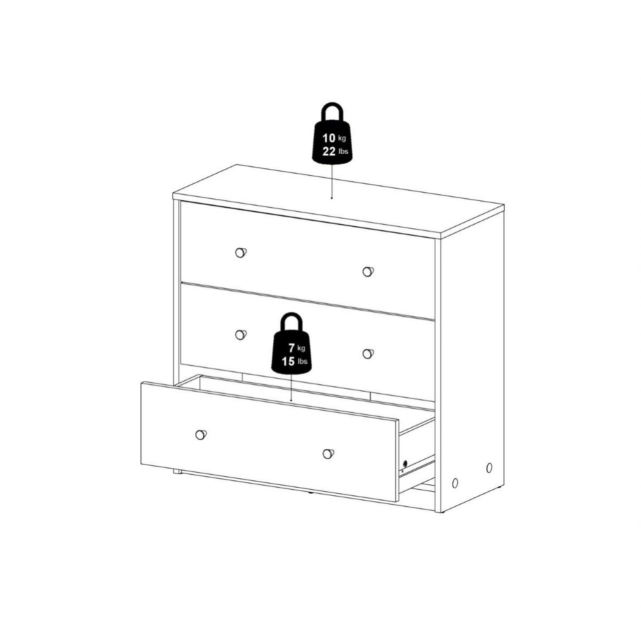 Chest of 3 Drawers in White