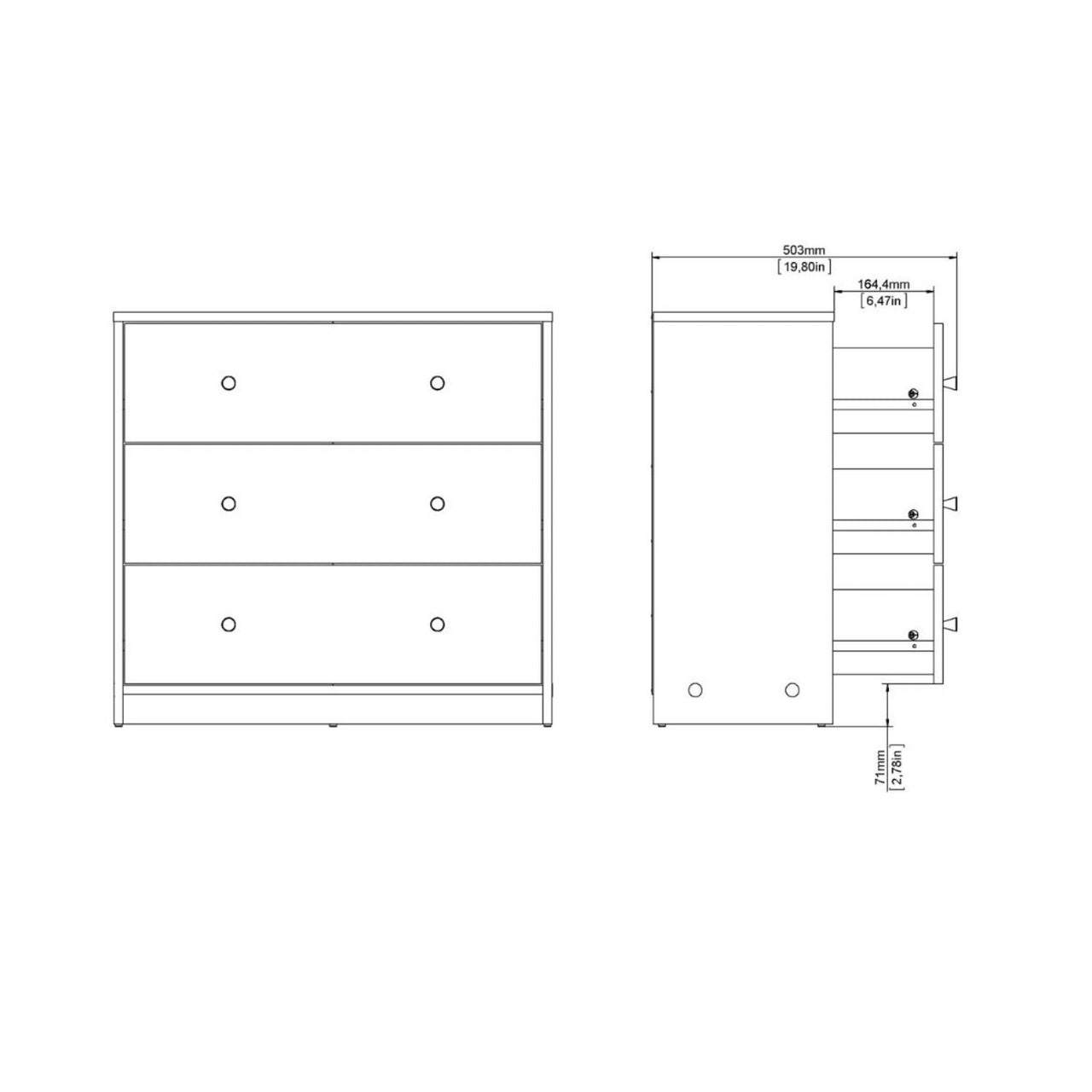 Chest of 3 Drawers in Black