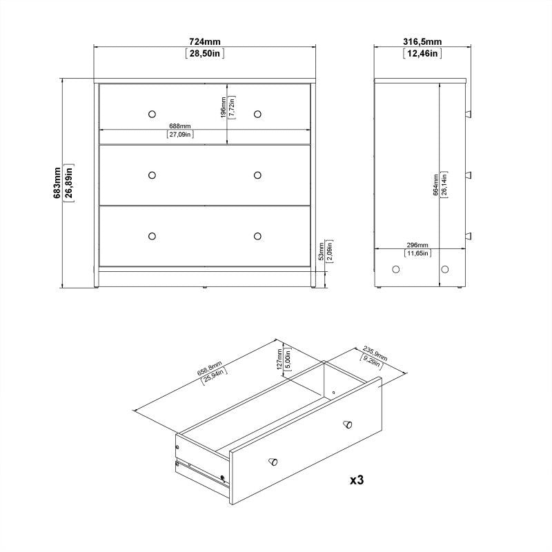 Chest of 3 Drawers in Jackson Hickory Oak