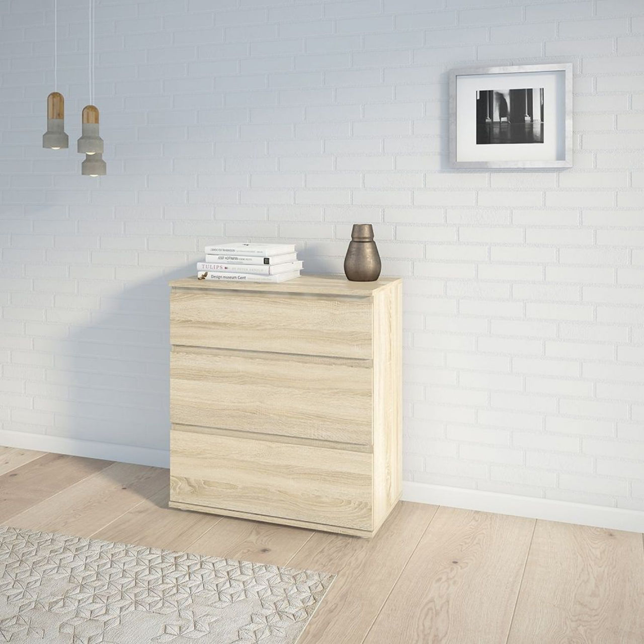 Light Oak Chest of 3 Drawers Handle Free