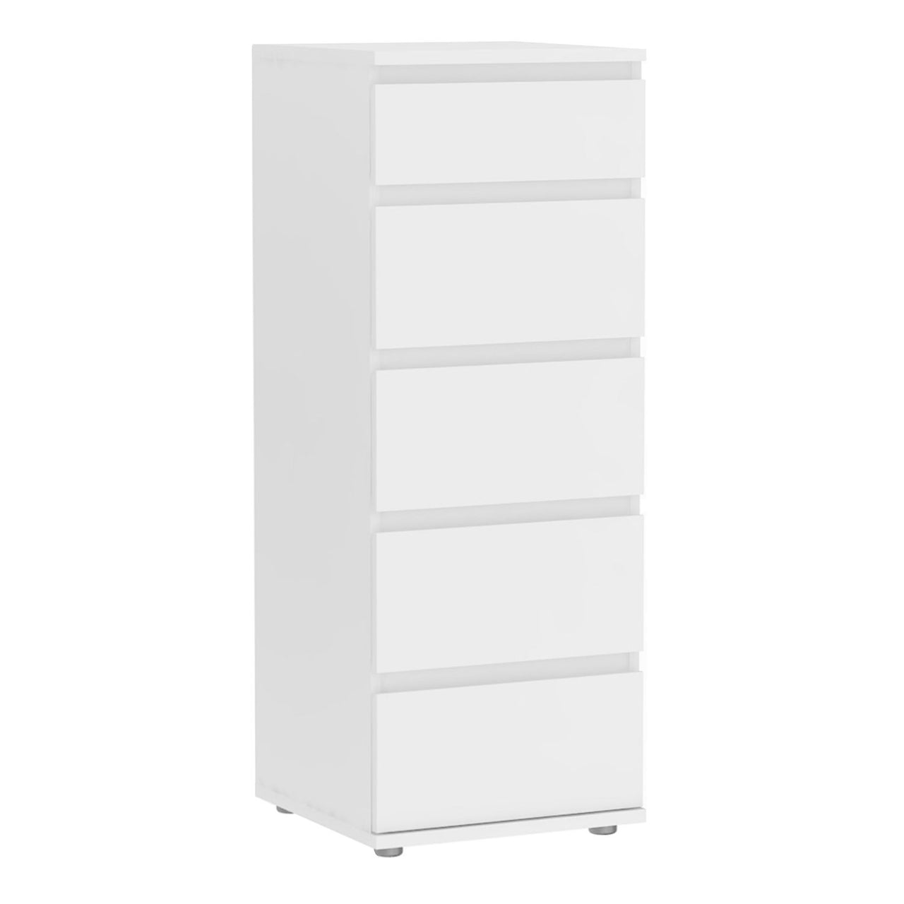 White Slim Narrow 5 Drawer Chest