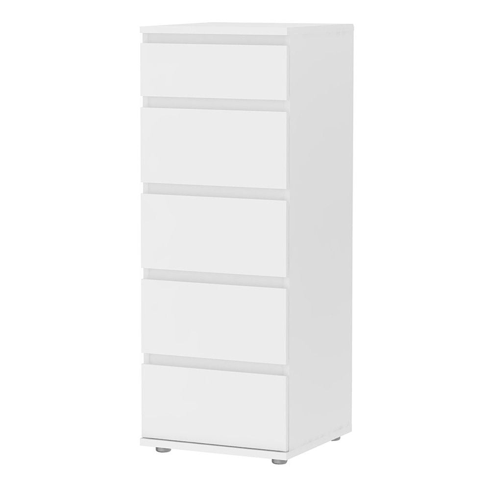 White Slim Narrow 5 Drawer Chest