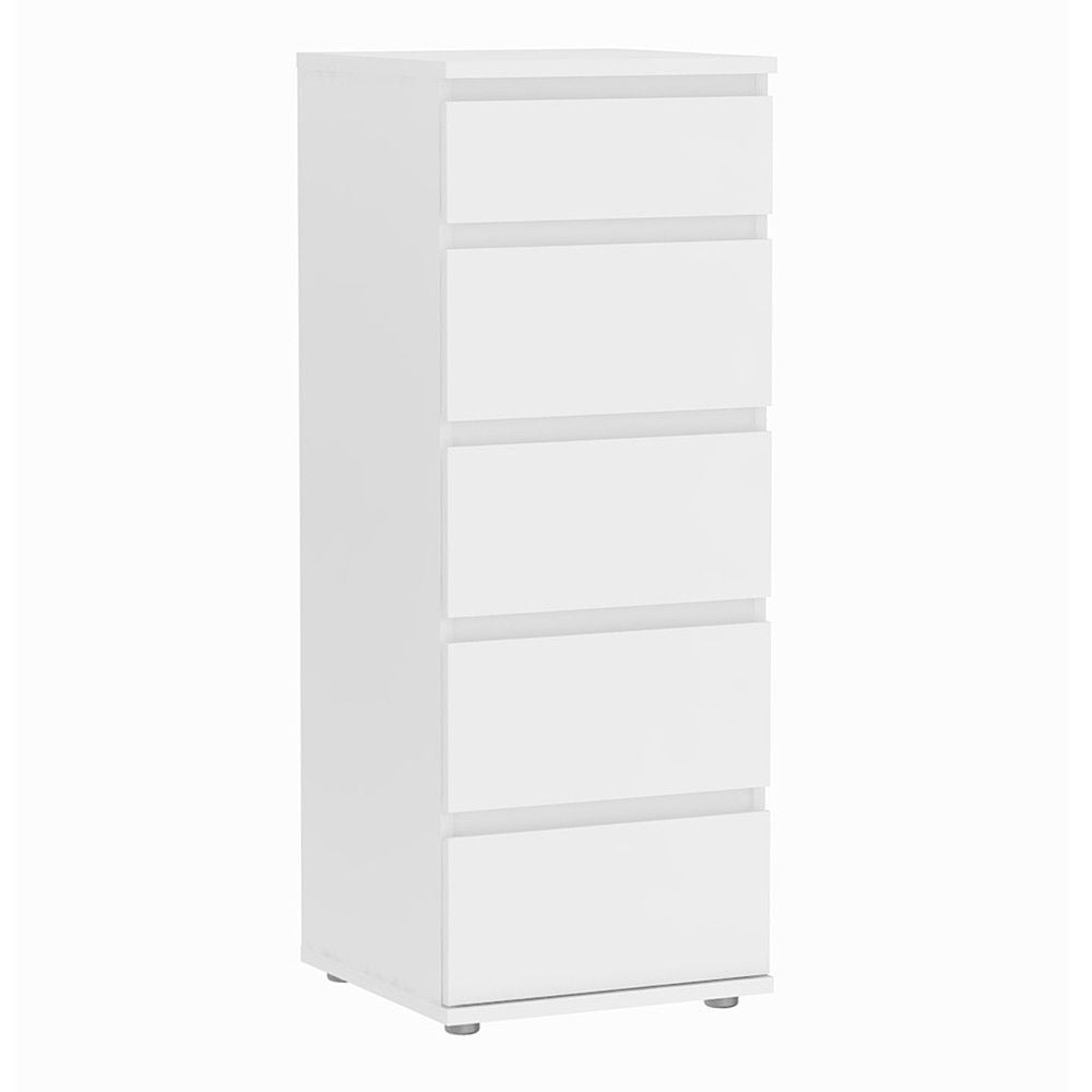 White Slim Narrow 5 Drawer Chest