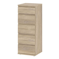 Thumbnail for Tall Narrow Slim Oak 5 Drawer Chest With Recessed Handles