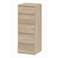 Thumbnail for Tall Narrow Slim Oak 5 Drawer Chest With Recessed Handles